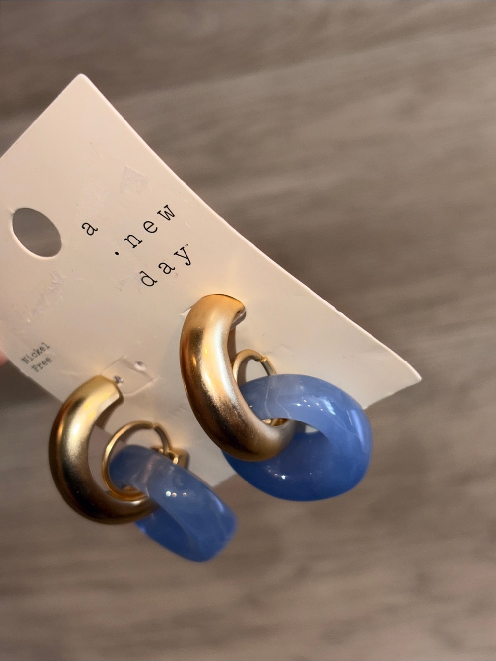 a new day Blue Hoop Earrings with Brushed Gold Links - Picture 3 of 6